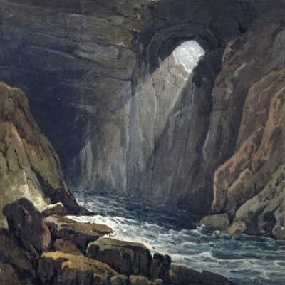 Interiør i hulen ved Porth yr Ogof av Thomas Hornor