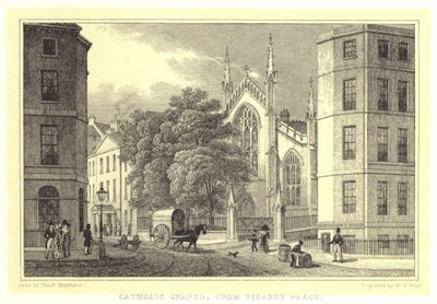 Katolsk kapell, fra Picardy Place (gravering) av Thomas Hosmer (after) Shepherd