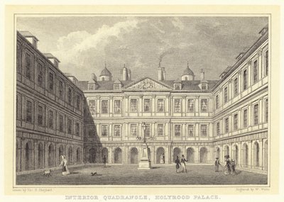 Interiør Quadrangle, Holyrood Palace (gravering) av Thomas Hosmer (after) Shepherd