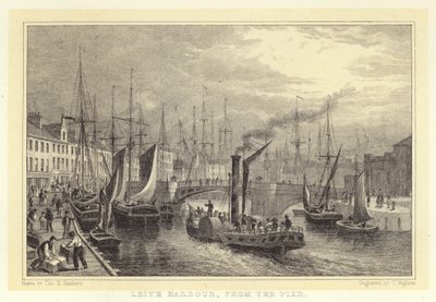 Leith Harbour, fra bryggen (gravering) av Thomas Hosmer (after) Shepherd