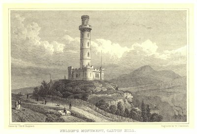 Nelsons monument, Calton Hill (gravering) av Thomas Hosmer (after) Shepherd