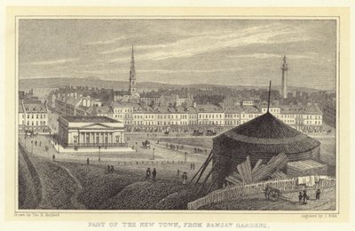En del av den nye byen, fra Ramsay Gardens (gravering) av Thomas Hosmer (after) Shepherd