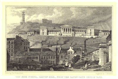 High School, Calton Hill, fra Canon-Gate Church Yard (gravering) av Thomas Hosmer (after) Shepherd