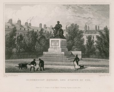 Bloomsbury Square, og statuen av Fox av Thomas Hosmer Shepherd