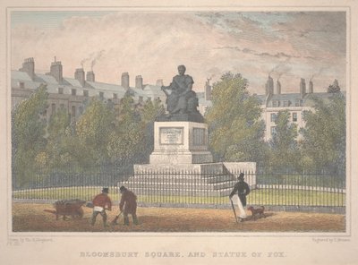 Bloomsbury Square med statue av rev, gravert av Charles Mottram (1806-76) av Thomas Hosmer Shepherd