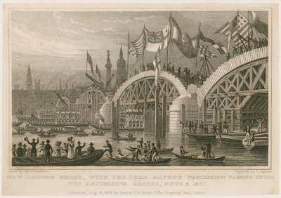 Bygging av New London Bridge, 9. november 1827 av Thomas Hosmer Shepherd