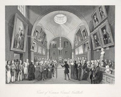 Court of Common Council, Guildhall, fra puben 'London Interiors with their Costumes and Ceremonies'. Joseph Mead, London, ca. 1843 (stålgravering) av Thomas Hosmer Shepherd