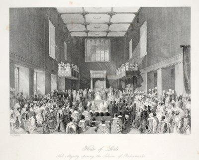 House of Lords, fra puben 'London Interiors with their Costumes and Ceremonies'. Joseph Mead, London, ca. 1843 (stålgravering) av Thomas Hosmer Shepherd