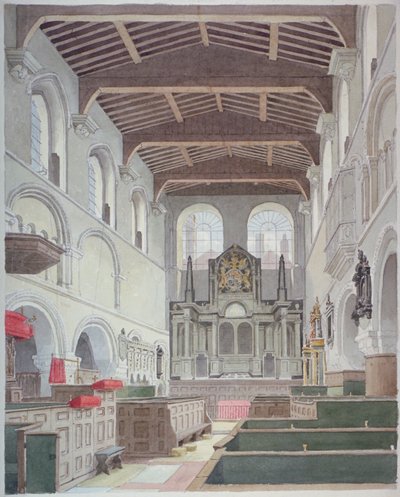Innvendig utsikt over Church of St Bartholomew-the-Great, Smithfield, City of London, 1821. av Thomas Hosmer Shepherd