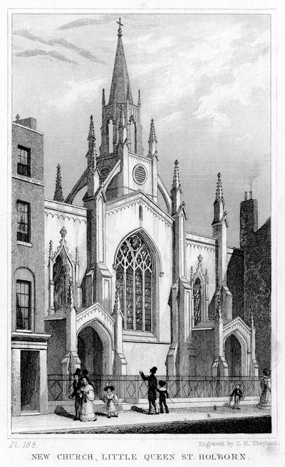 New Church, Little Queen Street, Holborn, London, 1800-tallet. av Thomas Hosmer Shepherd