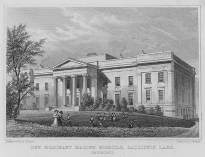 New Merchant Maiden Hospital, Lauriston Lane, Edinburgh (gravering) av Thomas Hosmer Shepherd