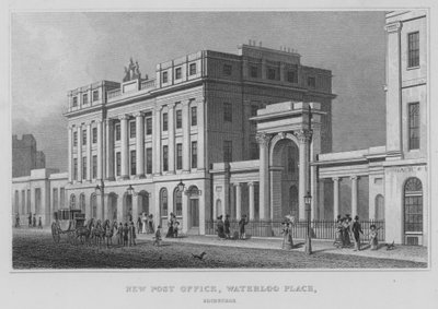 Nytt postkontor, Waterloo Place, Edinburgh (gravering) av Thomas Hosmer Shepherd