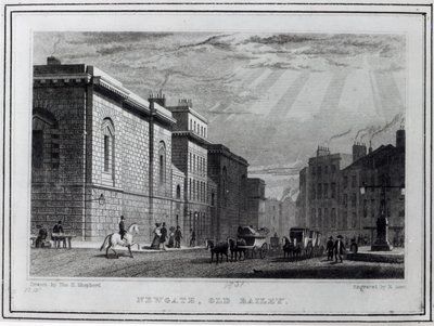 Newgate fengsel og Old Bailey, gravert av Robert Acon, 1831 av Thomas Hosmer Shepherd