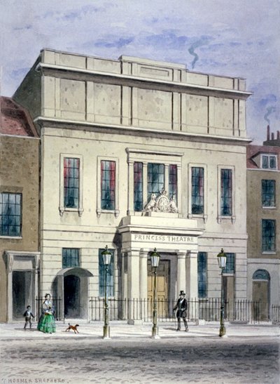 Nordfronten av Princess's Theatre på Eastcastle Street, St Marylebone, London, c1830 av Thomas Hosmer Shepherd