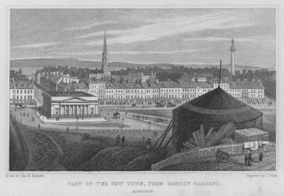 En del av New Town, fra Ramsey Gardens, Edinburgh (gravering) av Thomas Hosmer Shepherd