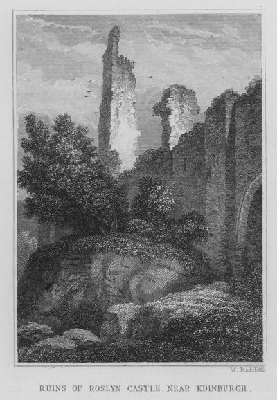 Ruinene av Roslyn Castle, nær Edinburgh (gravering) av Thomas Hosmer Shepherd