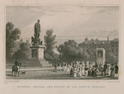 Russell Square og statue av hertugen av Bedford av Thomas Hosmer Shepherd