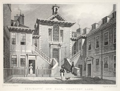 Serjeant's Inn, Chancery Lane, fra puben 'London and it's Environs in the Nineteenth Century'. Jones und Co., 1827-1829 av Thomas Hosmer Shepherd
