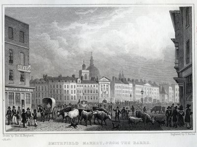 Smithfield Market from the Barrs, gravert av Thomas Barber, ca. 1830 av Thomas Hosmer Shepherd