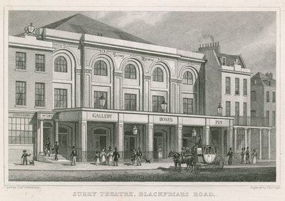 Surrey Theatre, Blackfriars Road, London (gravering) av Thomas Hosmer Shepherd