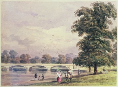 Broen mellom Kensington Gardens og Hyde Park på Serpentine av Thomas Hosmer Shepherd