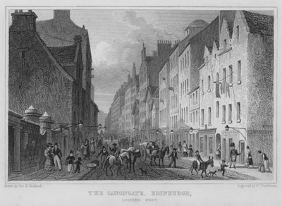 The Canongate, Edinburgh, ser vestover (gravering) av Thomas Hosmer Shepherd