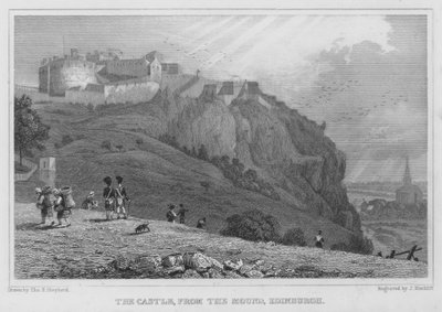 The Castle, from the Mound, Edinburgh (gravering) av Thomas Hosmer Shepherd