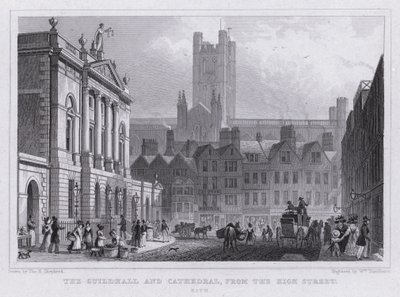 The Guildhall and Cathedral, fra High Street, Bath (gravering) av Thomas Hosmer Shepherd