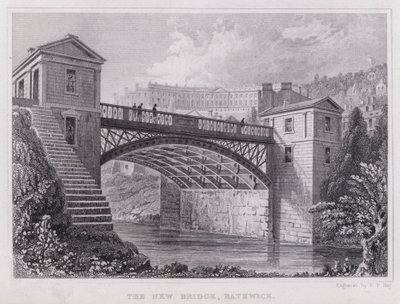The New Bridge, Bathwick (gravering) av Thomas Hosmer Shepherd