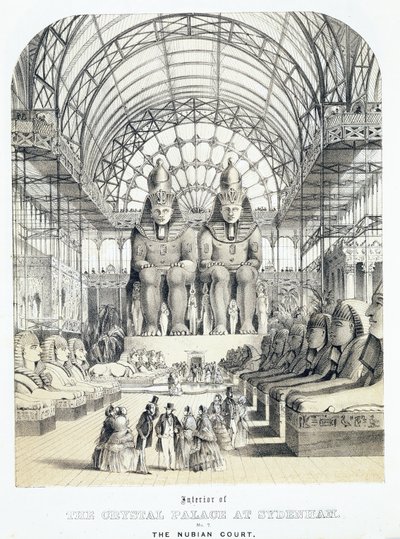 Den nubiske domstolen ved The Crystal Palace i Sydenham, ca. 1851-1855 (akvatint) av Thomas Hosmer Shepherd