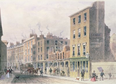 Se i Threadneedle Street, dra ned for forbedringer, Merchant Taylors, Hall eller Alderman Moon Print Shop på hjørnet av Finch Lane av Thomas Hosmer Shepherd