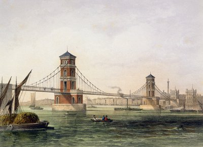 Utsikt over Hungerford Bridge fra øst, gravert av Jean Jacottet (1806-c.43) 1854 av Thomas Hosmer Shepherd