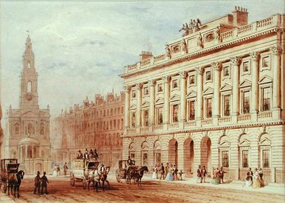 Utsikt over Somerset House og Church of St. Mary Le Strand (blyant og akvarell på papir) av Thomas Hosmer Shepherd