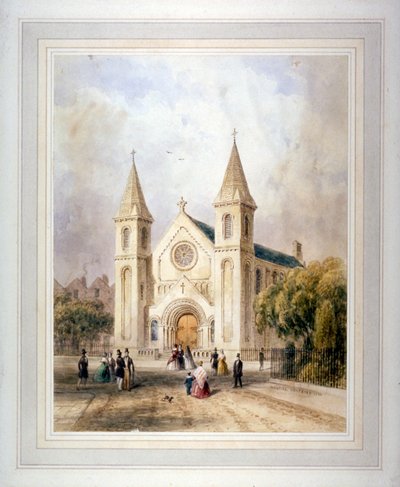 Utsikt over en ukjent religiøs bygning på Regent Square, St Pancras, London, 1842. av Thomas Hosmer Shepherd