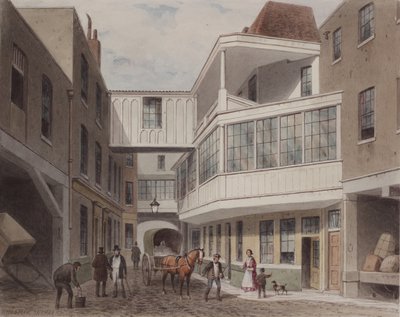 Utsikt over Cross Keys Tavern, Wood Street, ca. 1850 (wc på papir) av Thomas Hosmer Shepherd