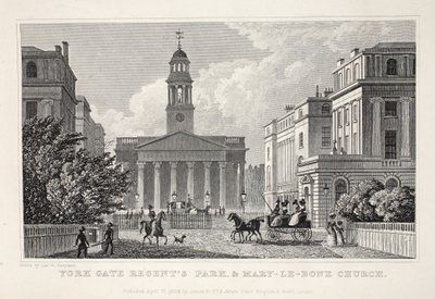 York Gate, Regent's Park og Mary-le-Bow Church, fra puben 'London and it's Environs in the Nineteenth Century'. Jones und Co., 1827-1829 av Thomas Hosmer Shepherd