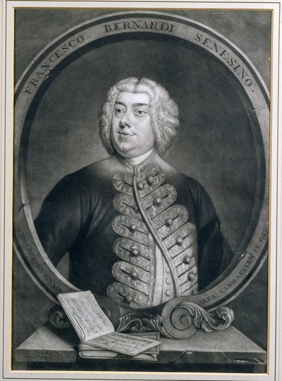 Portrett av Francesco Bernardi Senesino, en siennesisk kastrat, gravert av Alexander van Haecken (1701-58), 1735 av Thomas Hudson