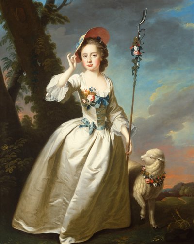 Portrett av en ung dame som gjeterinne (olje på lerret) av Thomas Hudson
