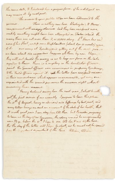 Autografbrev til John Page, Philadelphia, 30. juli 1776 av Thomas Jefferson