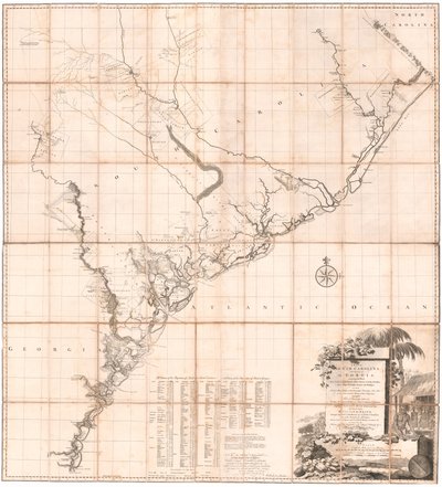 Et kart over South Carolina og en del av Georgia av De Brahm av Thomas Jefferys
