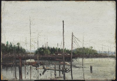 Drowned Land, 1912 (olje på papir (med preget lerretstekstur) på tre) av Tom Thomson