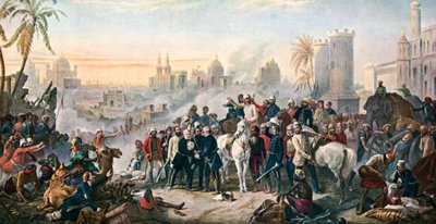 Relieffet av Lucknow (fargelitografi) av Thomas Jones (after) Barker