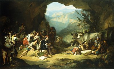Studioet til Salvator Rosa i fjellene i Abruzzi, av Thomas Jones Barker