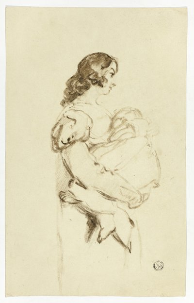 Ung kvinne som bærer baby av Thomas Jones Barker