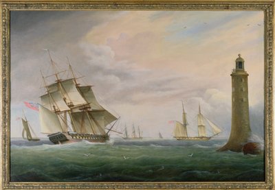 En fregatt og en marinebrig passerer Eddystone fyrtårn av Thomas L. Hornbrook