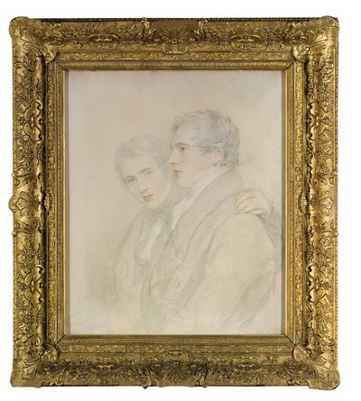 Dobbeltportrett av Richard Rowland Bloxam (1797-1877) og Andrew Bloxam (1801-1878), halvlang, i profil, like før de dro til Sandwichøyene [Hawaii] i 1823 (svart, hvitt og rødt kritt på et forberedt lerret) av Thomas Lawrence