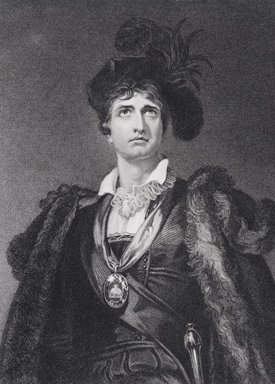 John Philip Kemble som Hamlet, gravert av G. Adcock av Thomas Lawrence