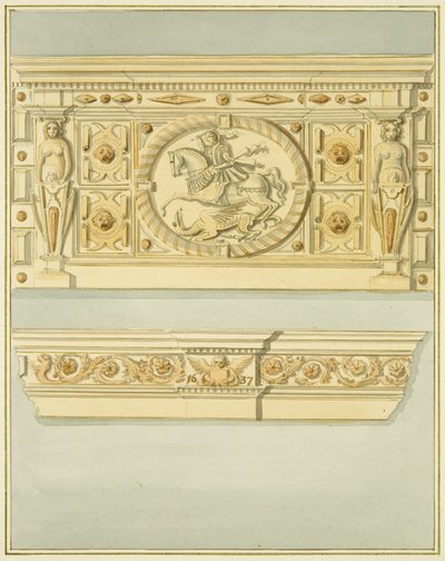 Skorstein ved 6 Redcliffe Street, datert 1637 (akvarell på papir) av Thomas Leeson the Elder Rowbotham