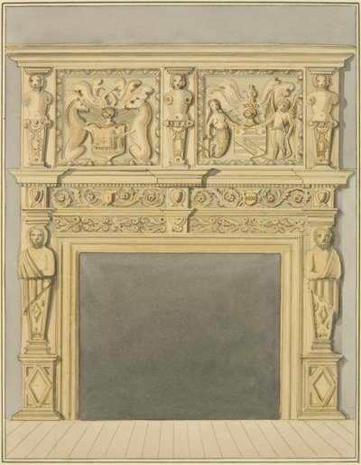 Skorsteinsstykke datert 1632, ved 128 Redcliffe Street (akvarell på papir) av Thomas Leeson the Elder Rowbotham