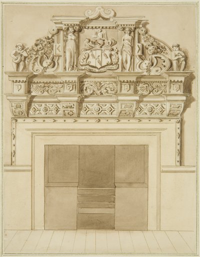 Skorsteinsstykke datert 1729, ved 139 Redcliffe Street (akvarell på papir) av Thomas Leeson the Elder Rowbotham